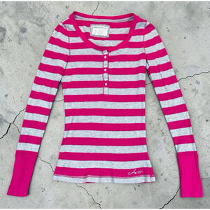 Y2K Aeropostale Stripe Waffle Henley Sz M Elena Gilbert Bella Swan Twilightcore